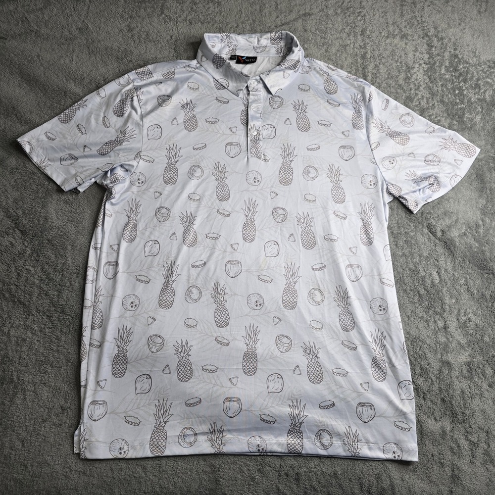 Yatta Golf Polo Shirt Mens Large Gray Performance Pineapple Coconut Stretch